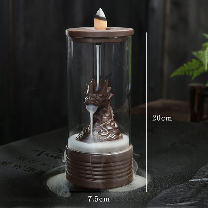 20 Cones Chinese Dragon Incense Burner Ceramic Waterfall LED Light Incense Cone Holder Aroma Censer With Acrylic Windproof Cover 7